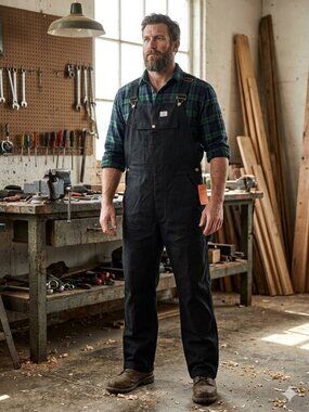 HISEA Mens Black Workwear Bib Overalls NWT 36x34 Gorpcore Cargo Canvas Heavyduty